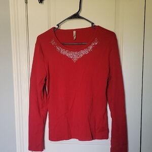 White Stag Red Embellished Long Sleeve Blouse
